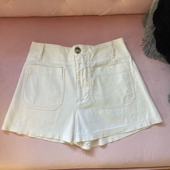Maeve by Anthropologie The Colette Linen Blend Shorts Ivory Cream Size 27 - Picture 12 of 12